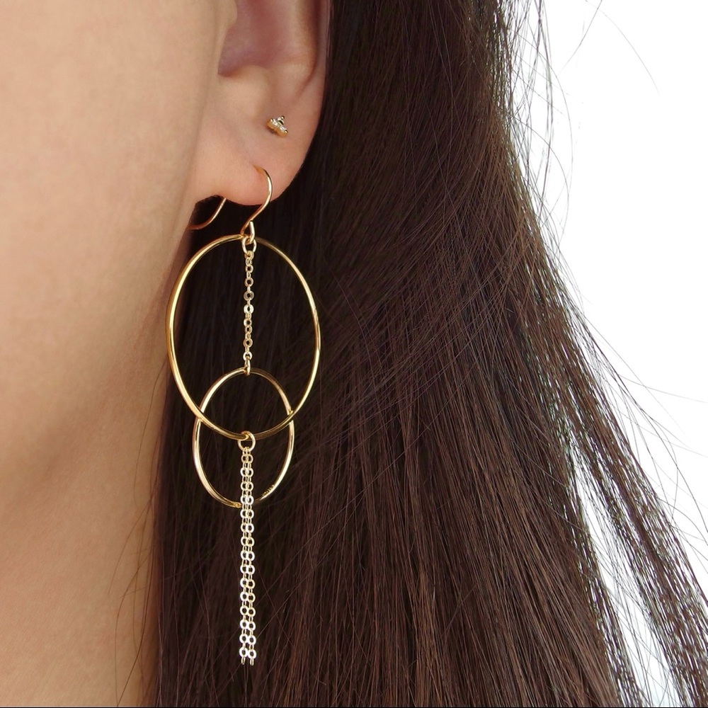 Multi chain circle drop earrings 14k GF - Picture 2 of 4